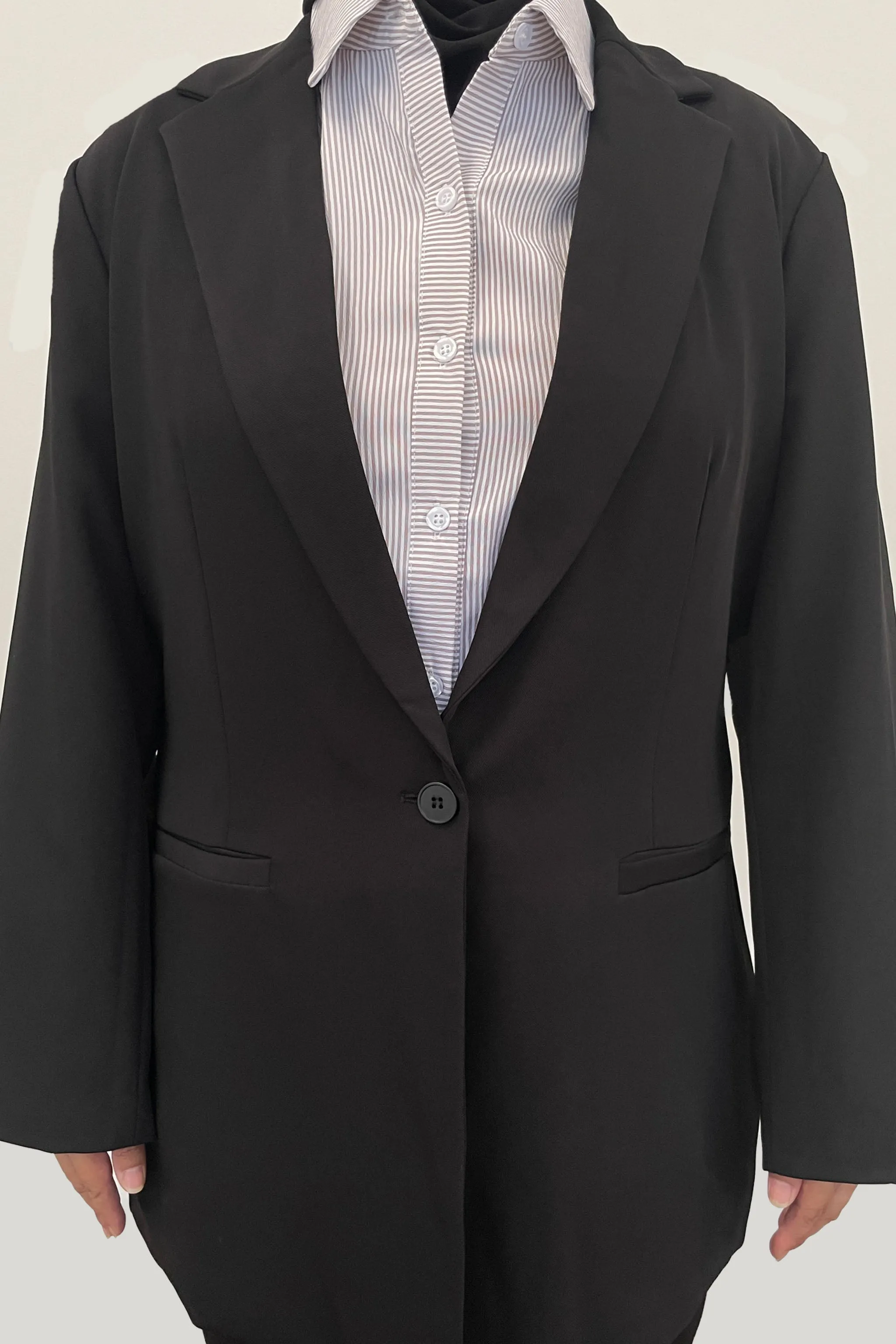 1 Button Office Blazer - Black