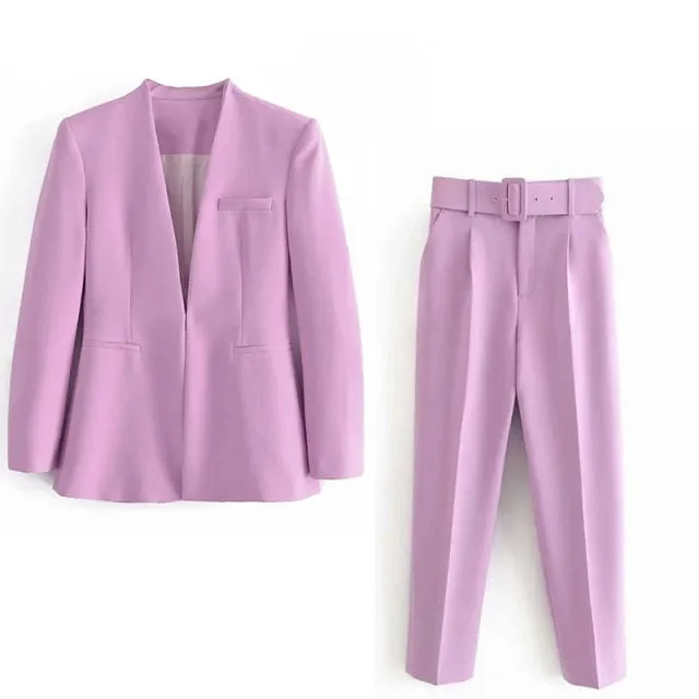 2 Piece Set Blazer Blazer Office Suit Pantsuit Simple Solid Color Suit