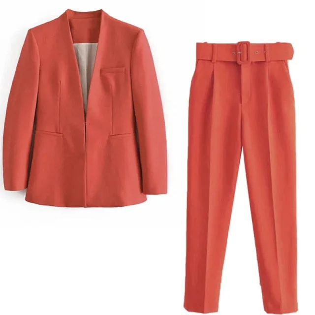 2 Piece Set Blazer Blazer Office Suit Pantsuit Simple Solid Color Suit