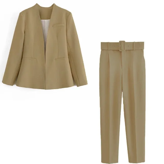 2 Piece Set Blazer Blazer Office Suit Pantsuit Simple Solid Color Suit