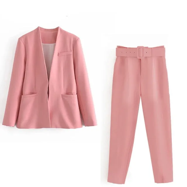 2 Piece Set Blazer Blazer Office Suit Pantsuit Simple Solid Color Suit