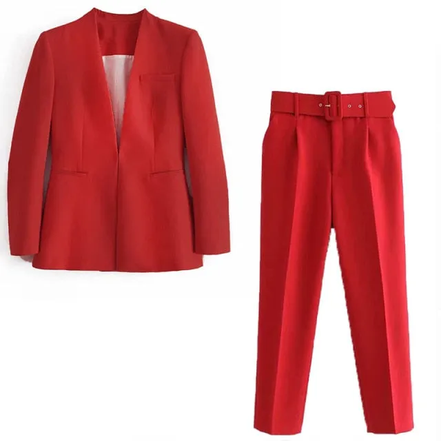 2 Piece Set Blazer Blazer Office Suit Pantsuit Simple Solid Color Suit