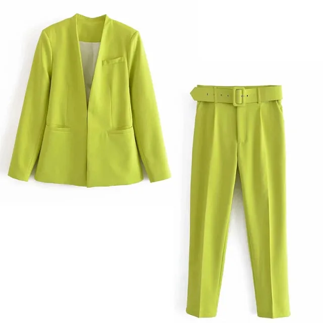 2 Piece Set Blazer Blazer Office Suit Pantsuit Simple Solid Color Suit