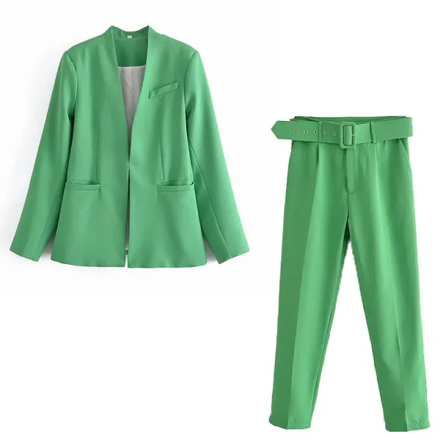 2 Piece Set Blazer Blazer Office Suit Pantsuit Simple Solid Color Suit