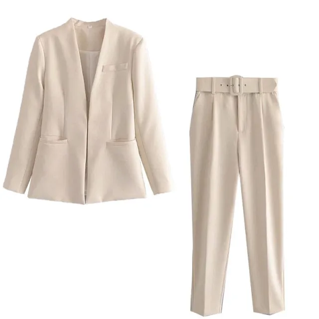 2 Piece Set Blazer Blazer Office Suit Pantsuit Simple Solid Color Suit