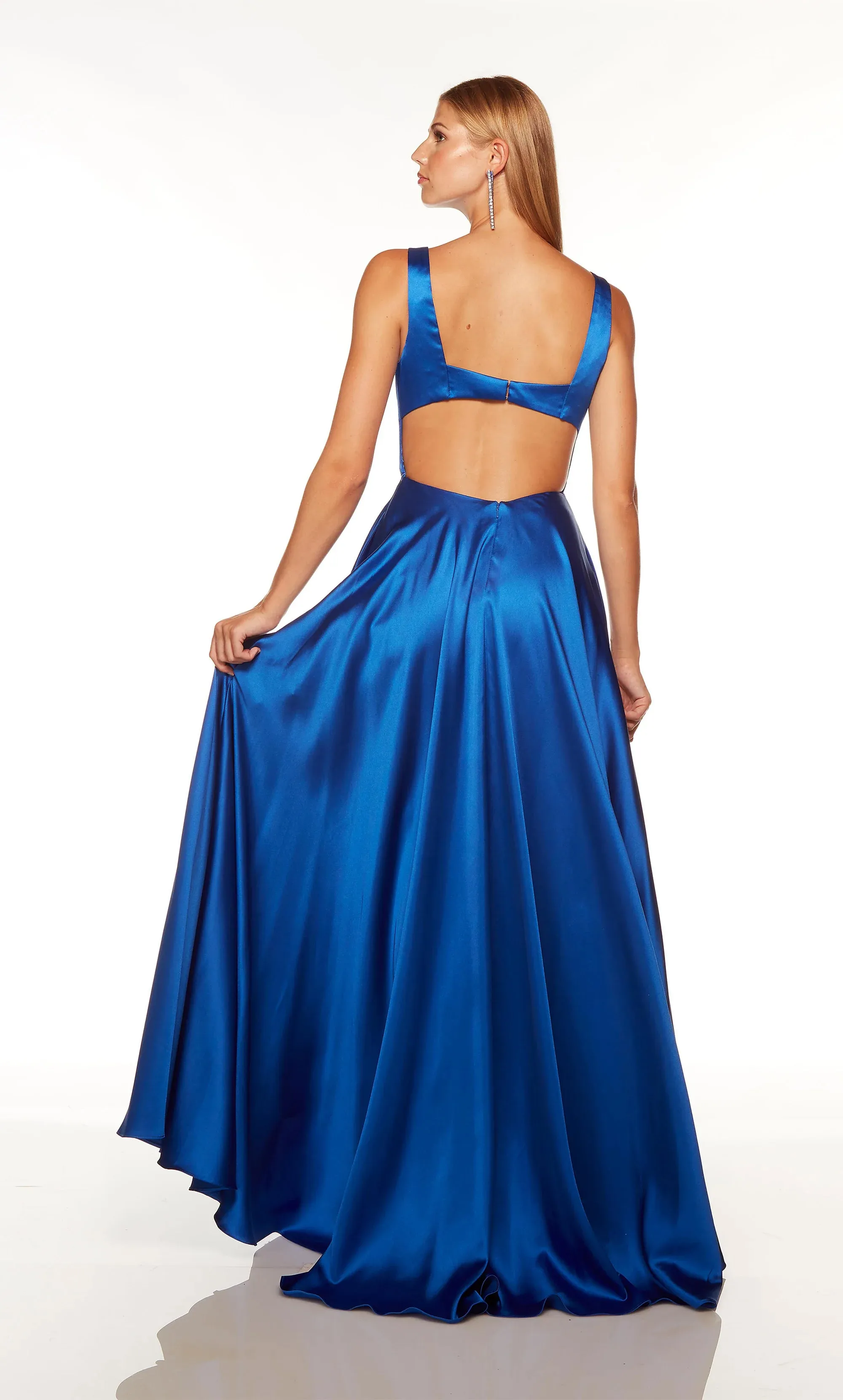 ALYCE Paris 1756  Luminous Satin V-Neck Dress with Slit - Royal Blue or Neon Purple