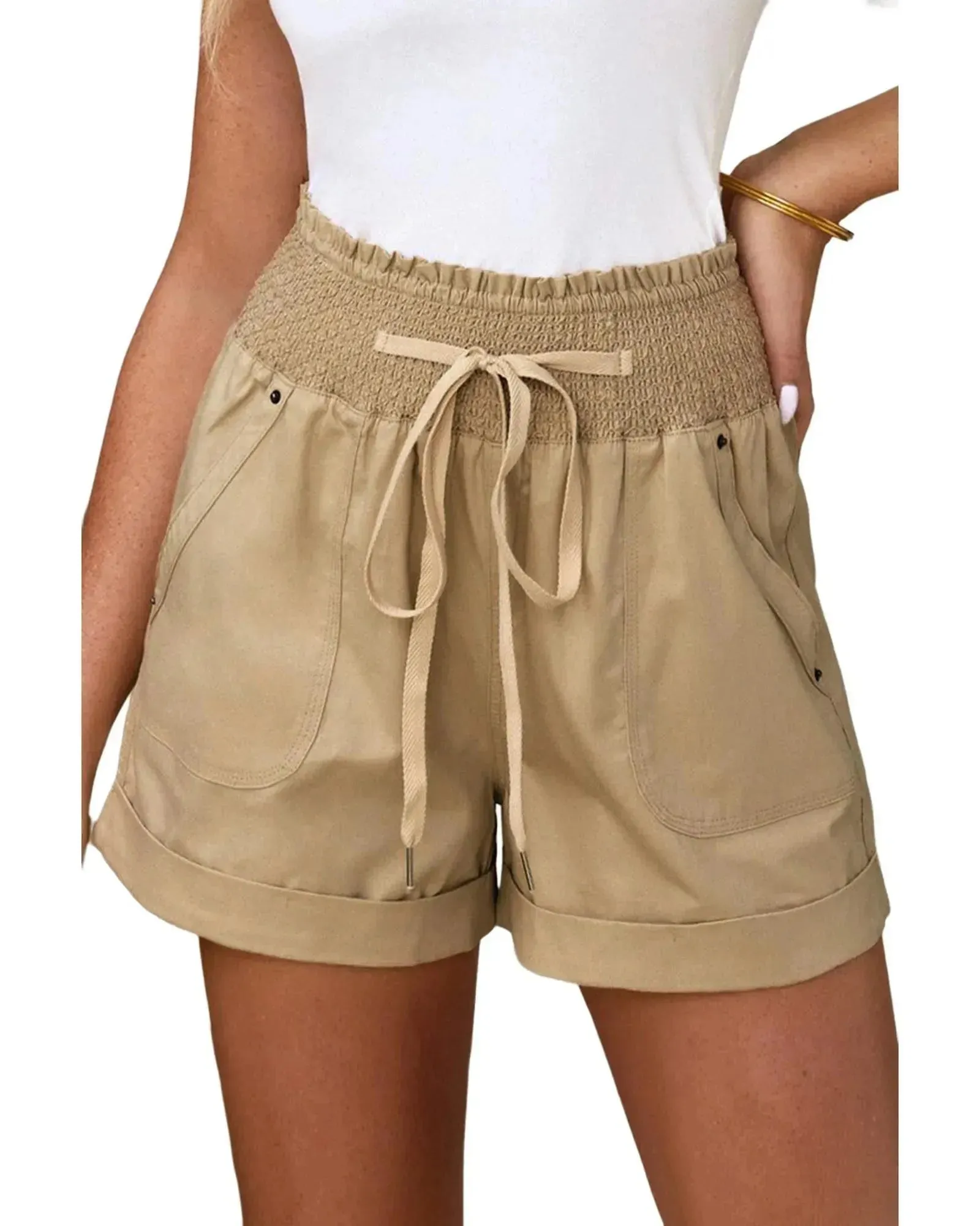 Azura Exchange Drawstring Khaki High Waist Shorts - L