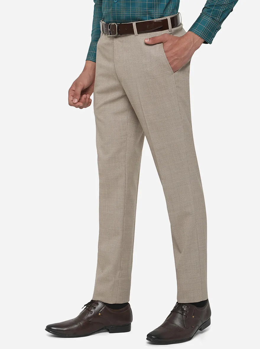 Beige Solid Slim Fit Formal Trouser | JadeBlue