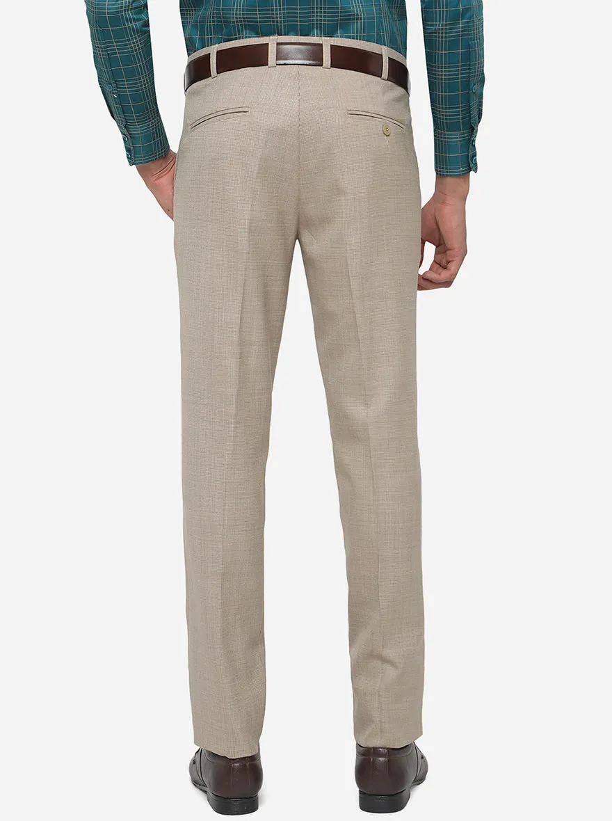 Beige Solid Slim Fit Formal Trouser | JadeBlue