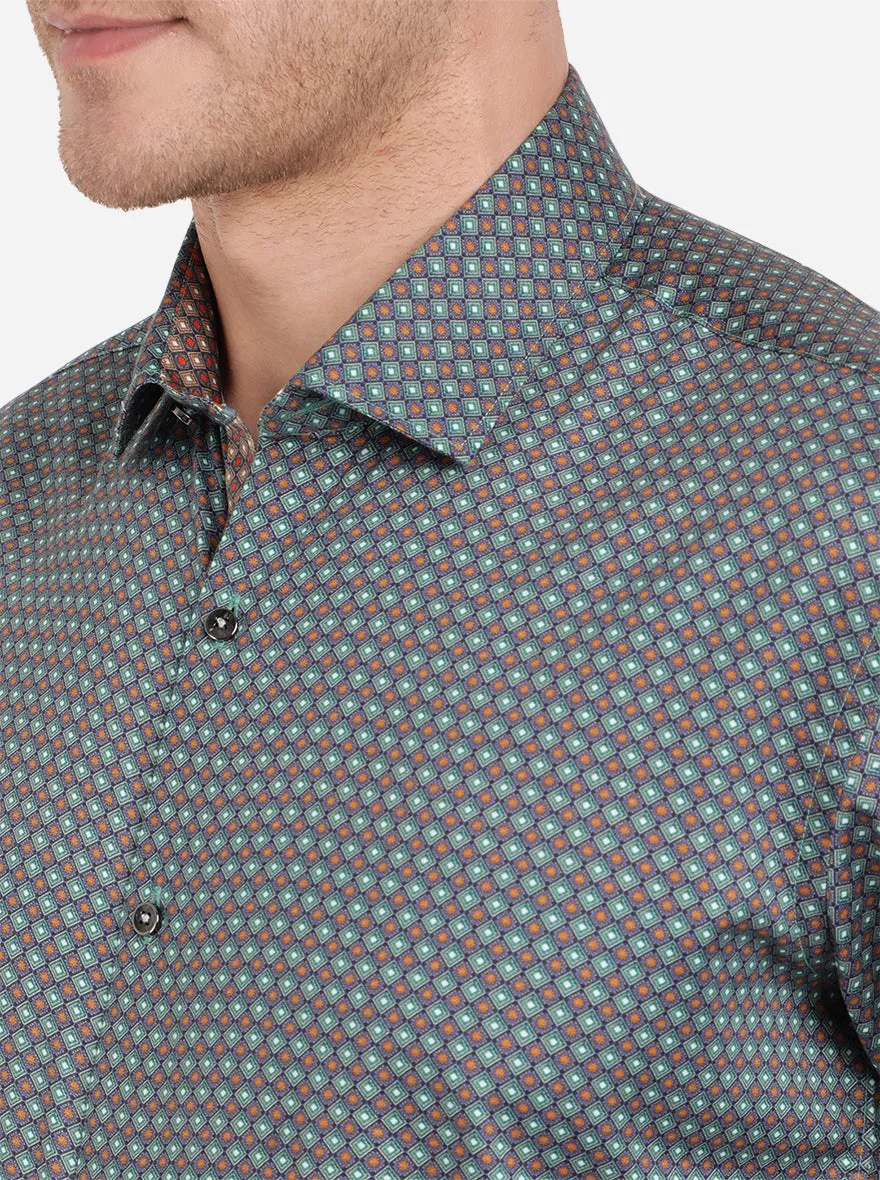 Blue & Green Printed Slim Fit Party Wear Shirt | JB Studio