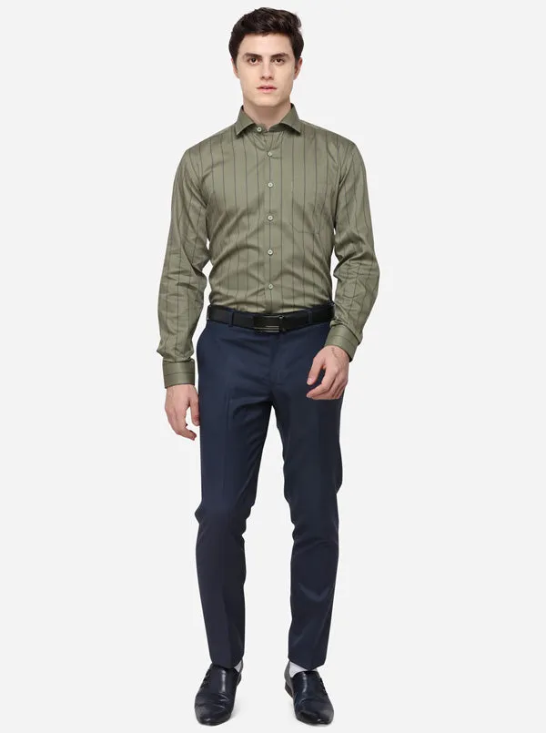 Blue & Olive Striped Regular Fit Formal Shirt | JadeBlue