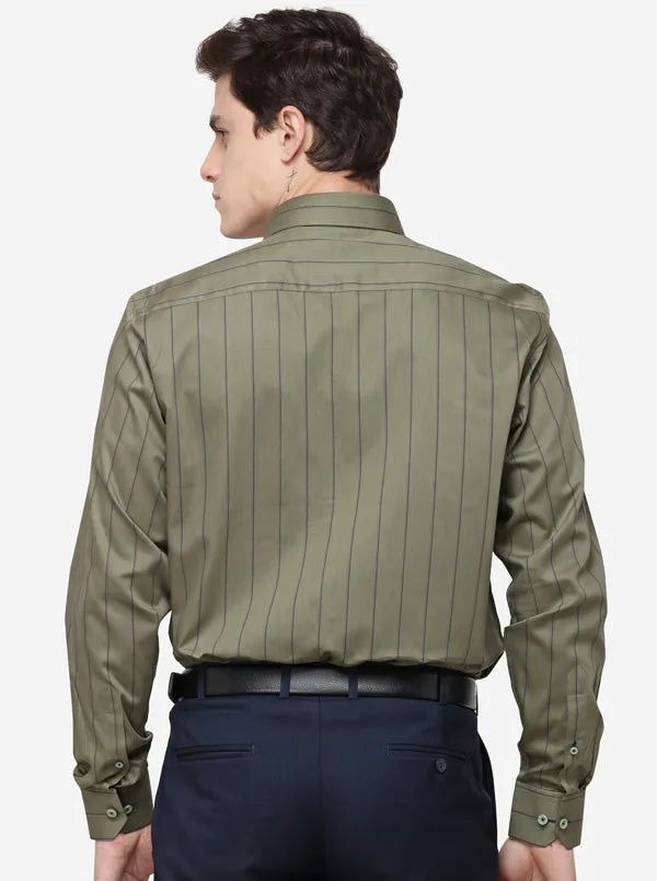 Blue & Olive Striped Regular Fit Formal Shirt | JadeBlue