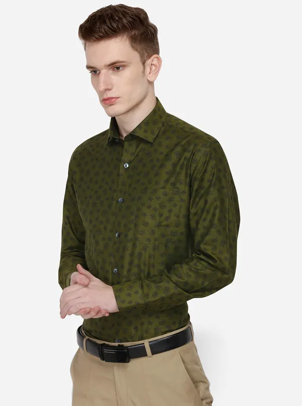 Blue Printed Slim Fit Formal Shirt | Metal