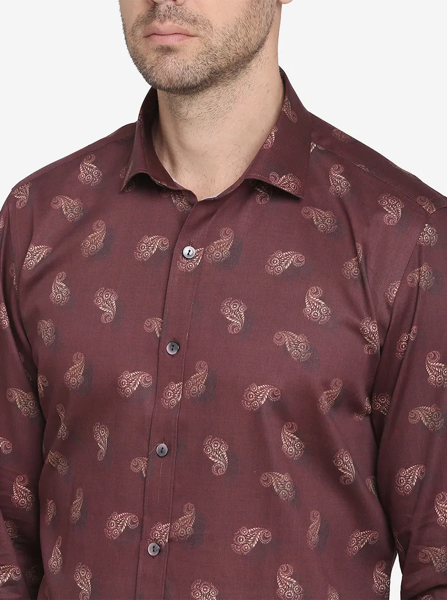 Brown Printed Slim Fit Party Wear Shirt  | Wyre