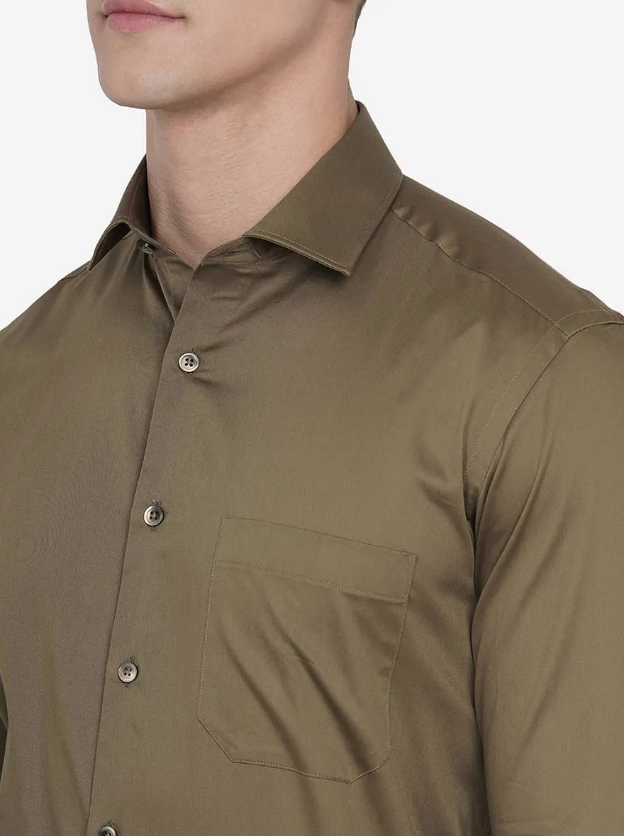 Brown Solid Slim Fit Formal Shirt | Greenfibre