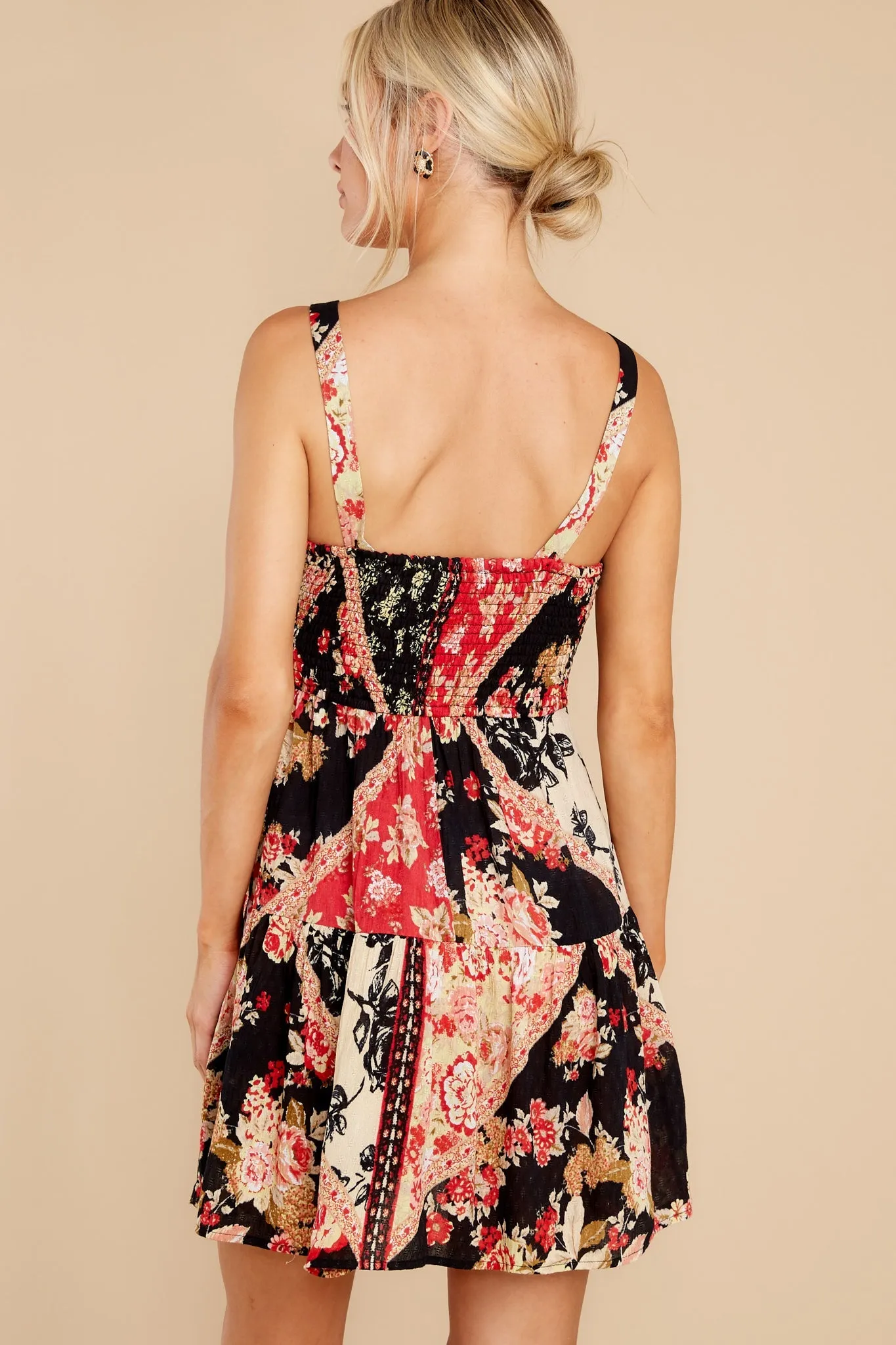 Can't Buy A Thrill Black Spiced Coral Floral Mini Dress