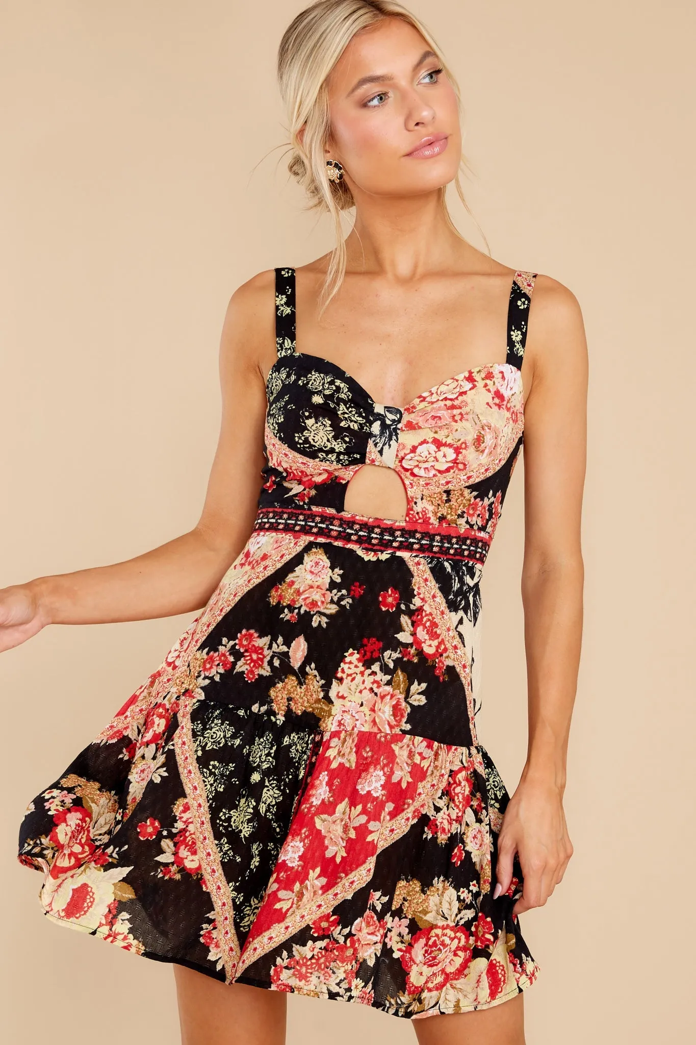 Can't Buy A Thrill Black Spiced Coral Floral Mini Dress