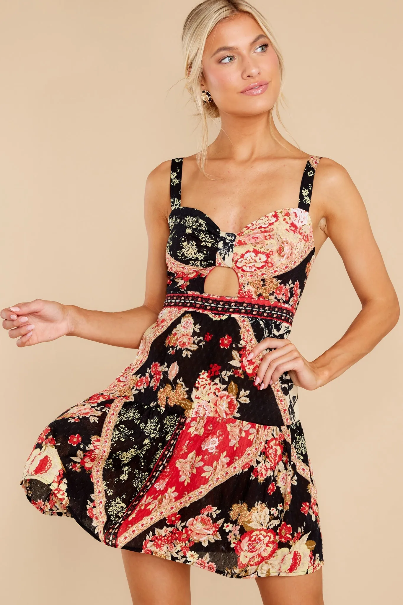 Can't Buy A Thrill Black Spiced Coral Floral Mini Dress