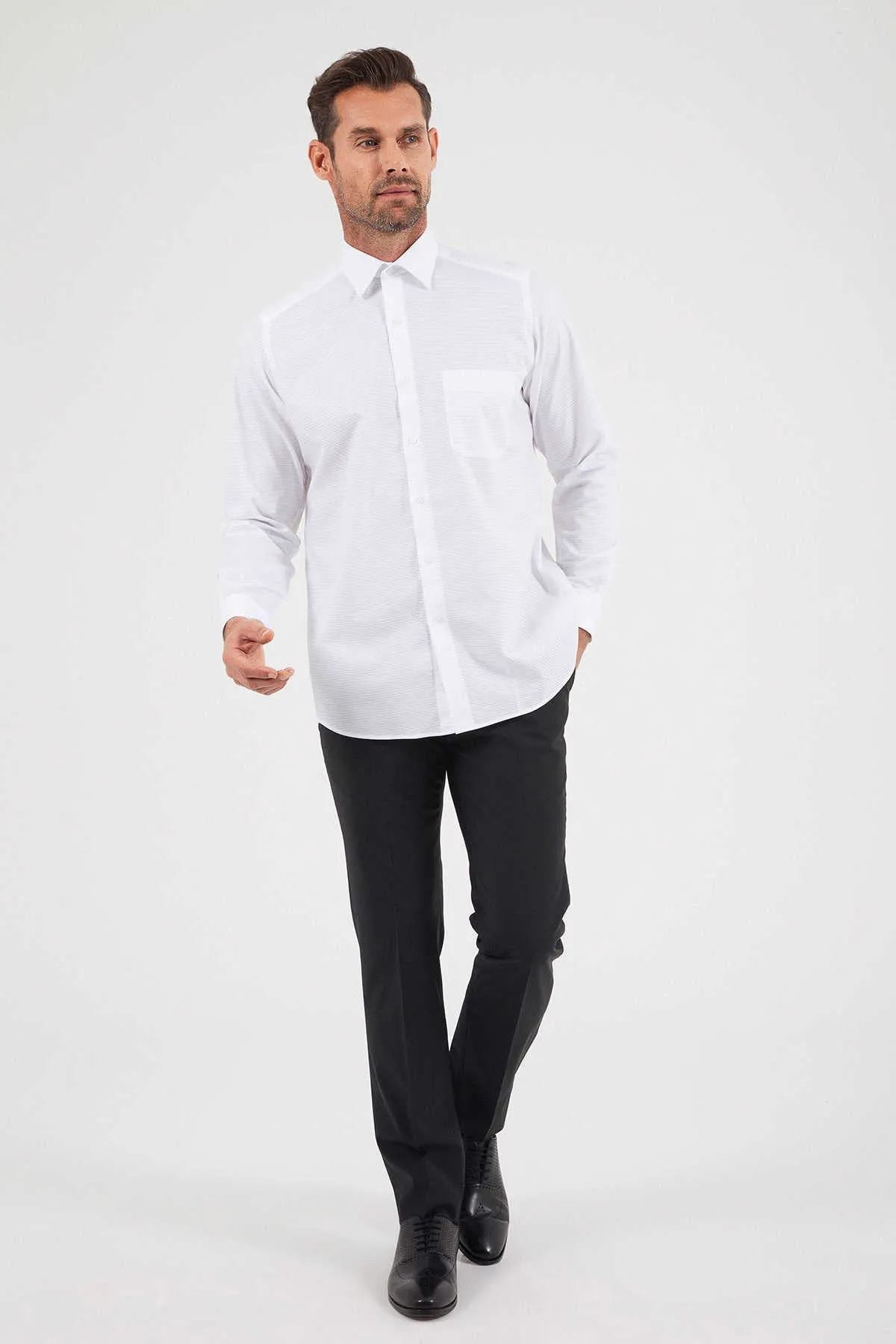 Classic Fit Pin Check Cotton White Dress Shirt