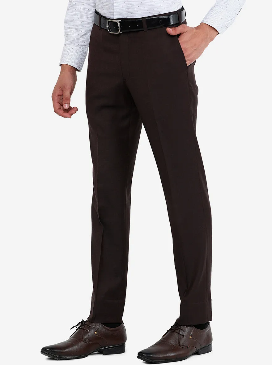 Coffee Brown Solid Slim Fit Formal Trouser | JadeBlue