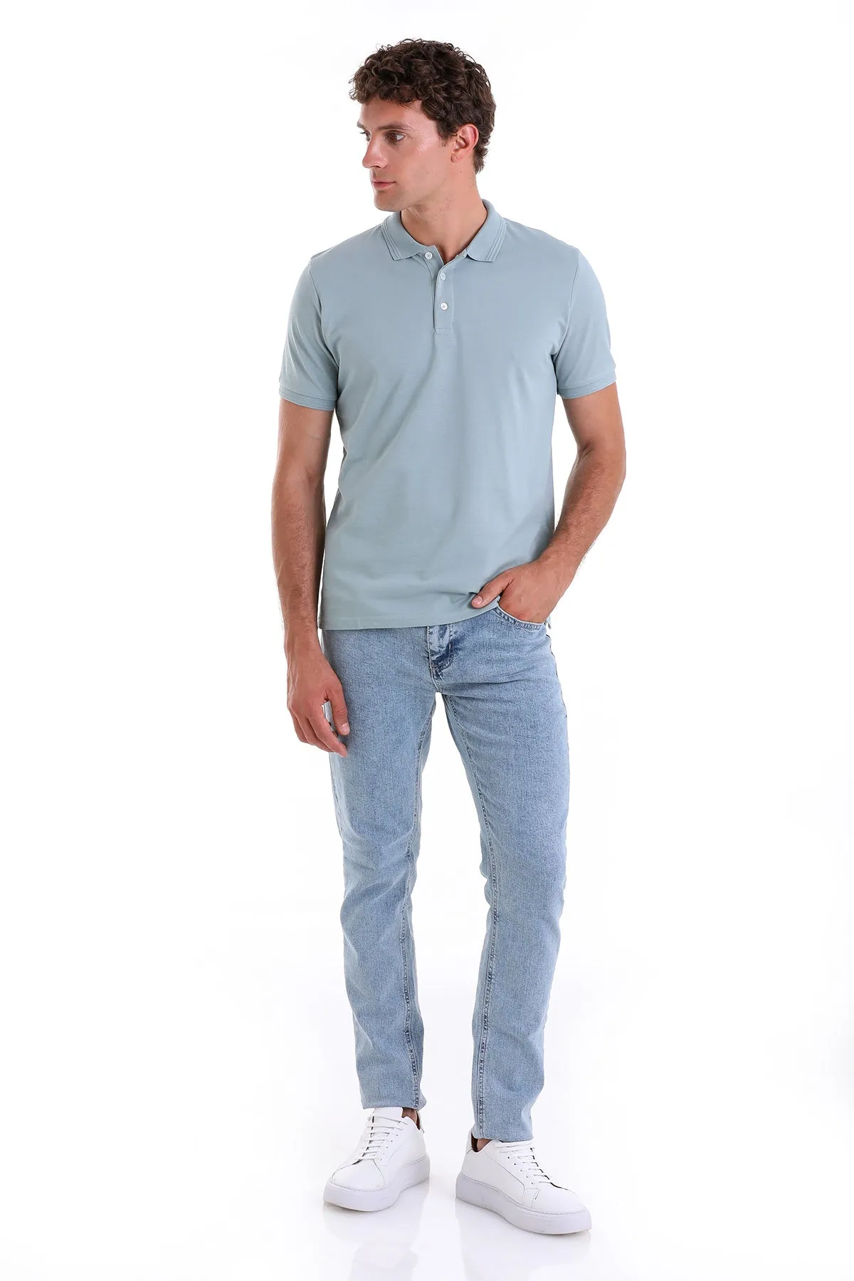 Comfort Fit Basic Plain 100% Cotton Blue Polo T-Shirt