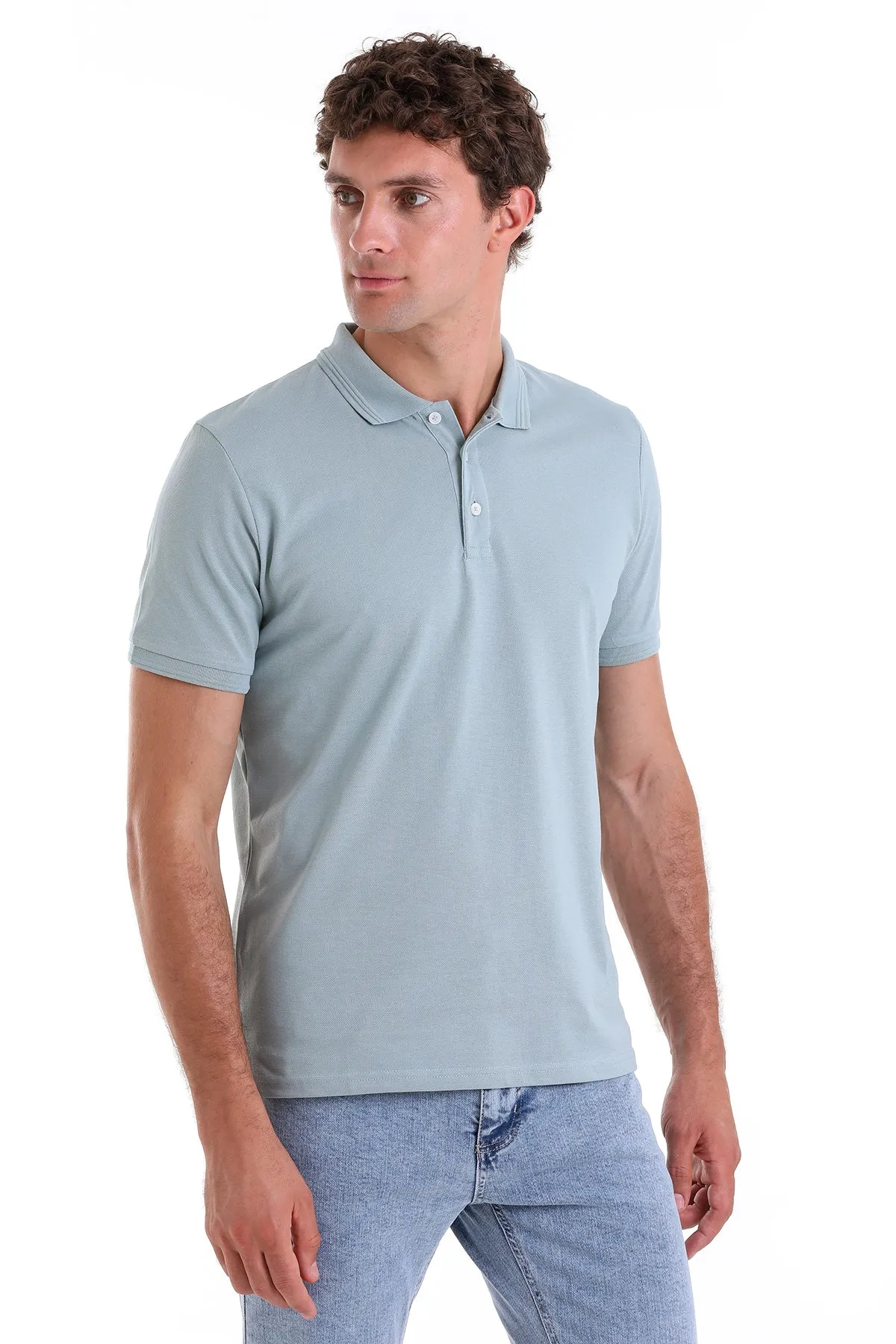 Comfort Fit Basic Plain 100% Cotton Blue Polo T-Shirt