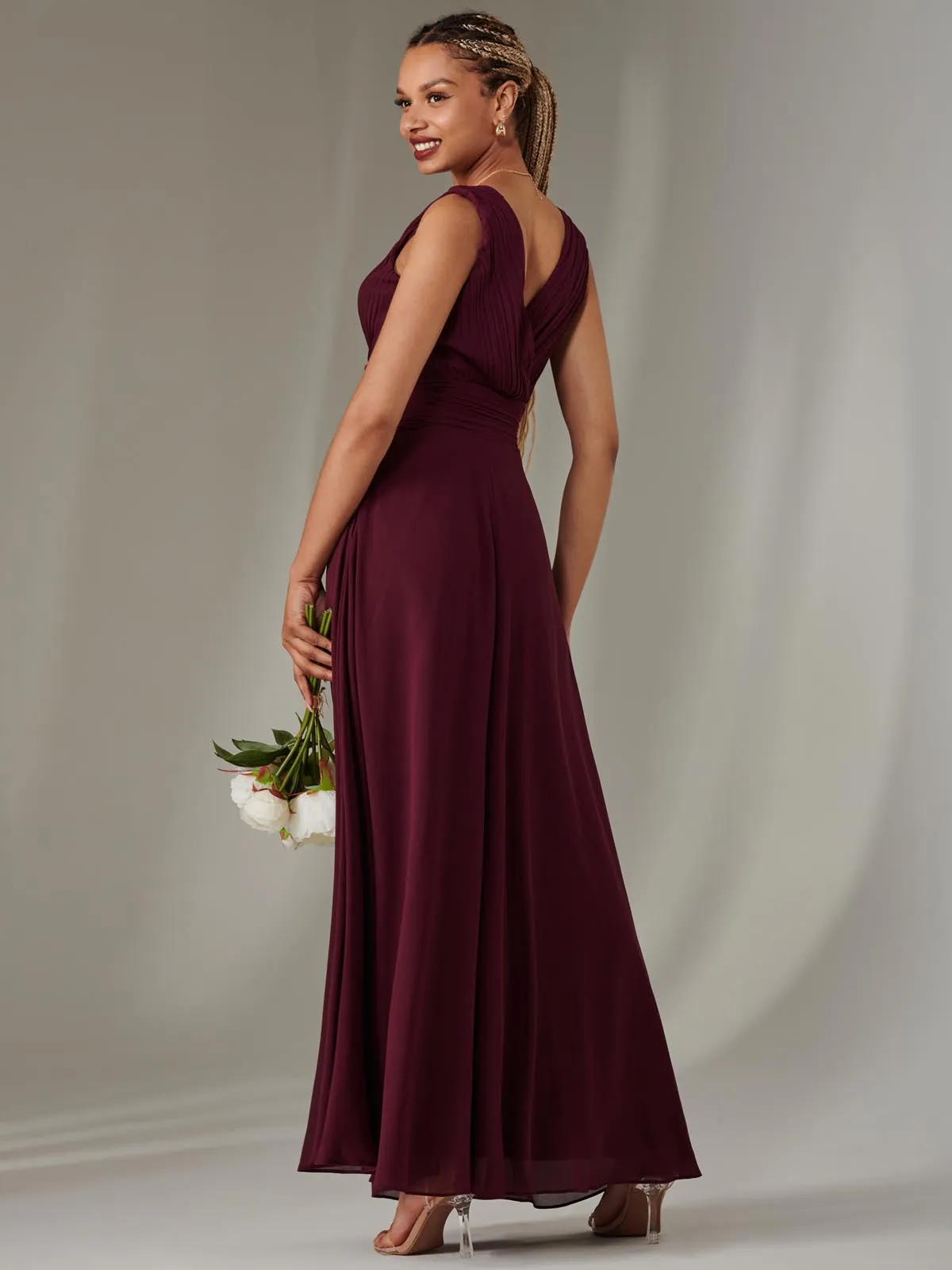 Cora Sleeveless Chiffon Maxi Dress, Dark Purple