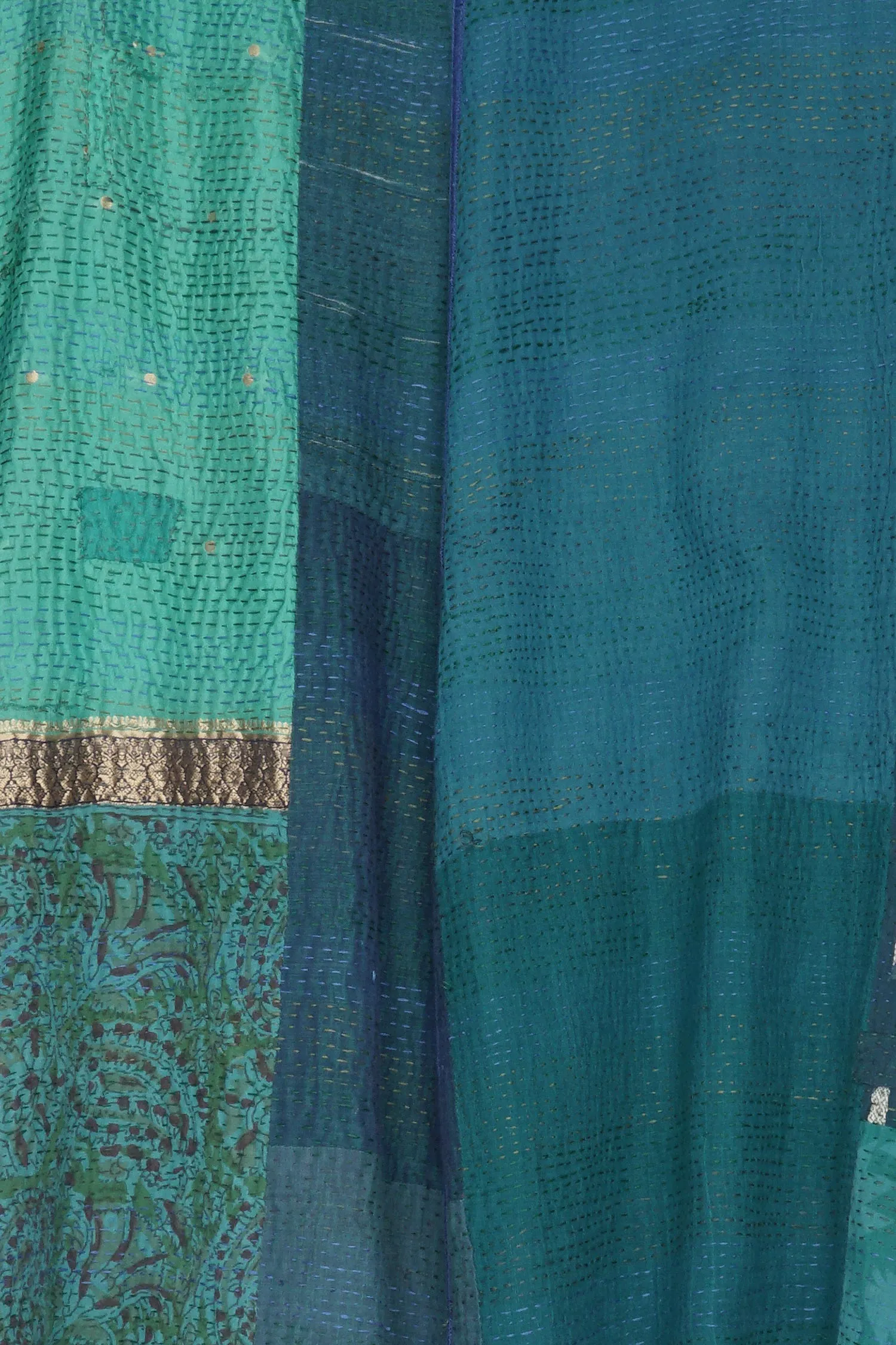 COTTON SILK SW PATCH KANTHA BELL SHAPE LONG JKT - ws2051-tel -