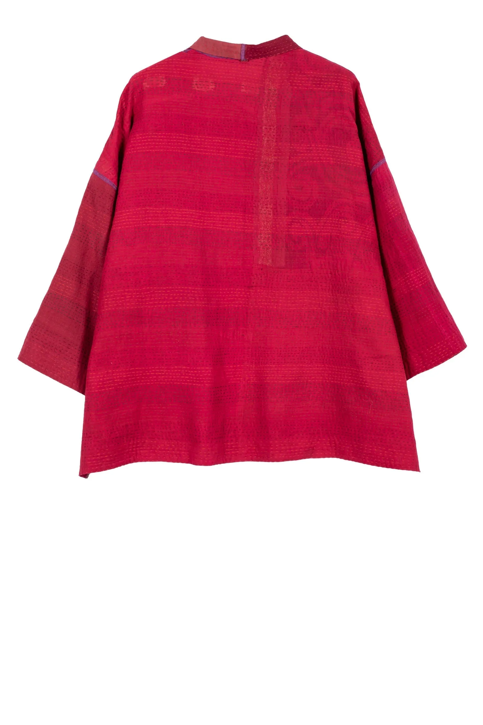 COTTON SILK SW PATCH KANTHA MINI KIMONO JACKET - ws2055-red -