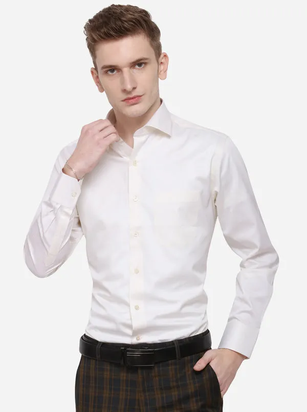 Cream Solid Slim Fit Formal Shirt | JadeBlue