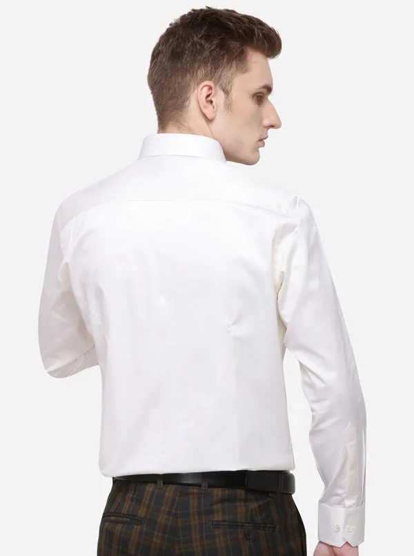 Cream Solid Slim Fit Formal Shirt | JadeBlue