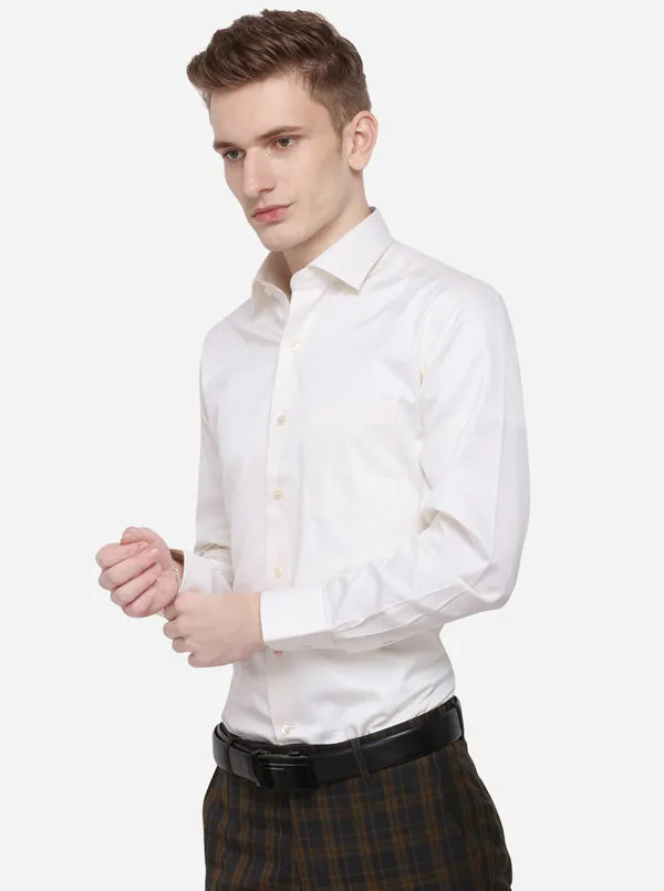 Cream Solid Slim Fit Formal Shirt | JadeBlue