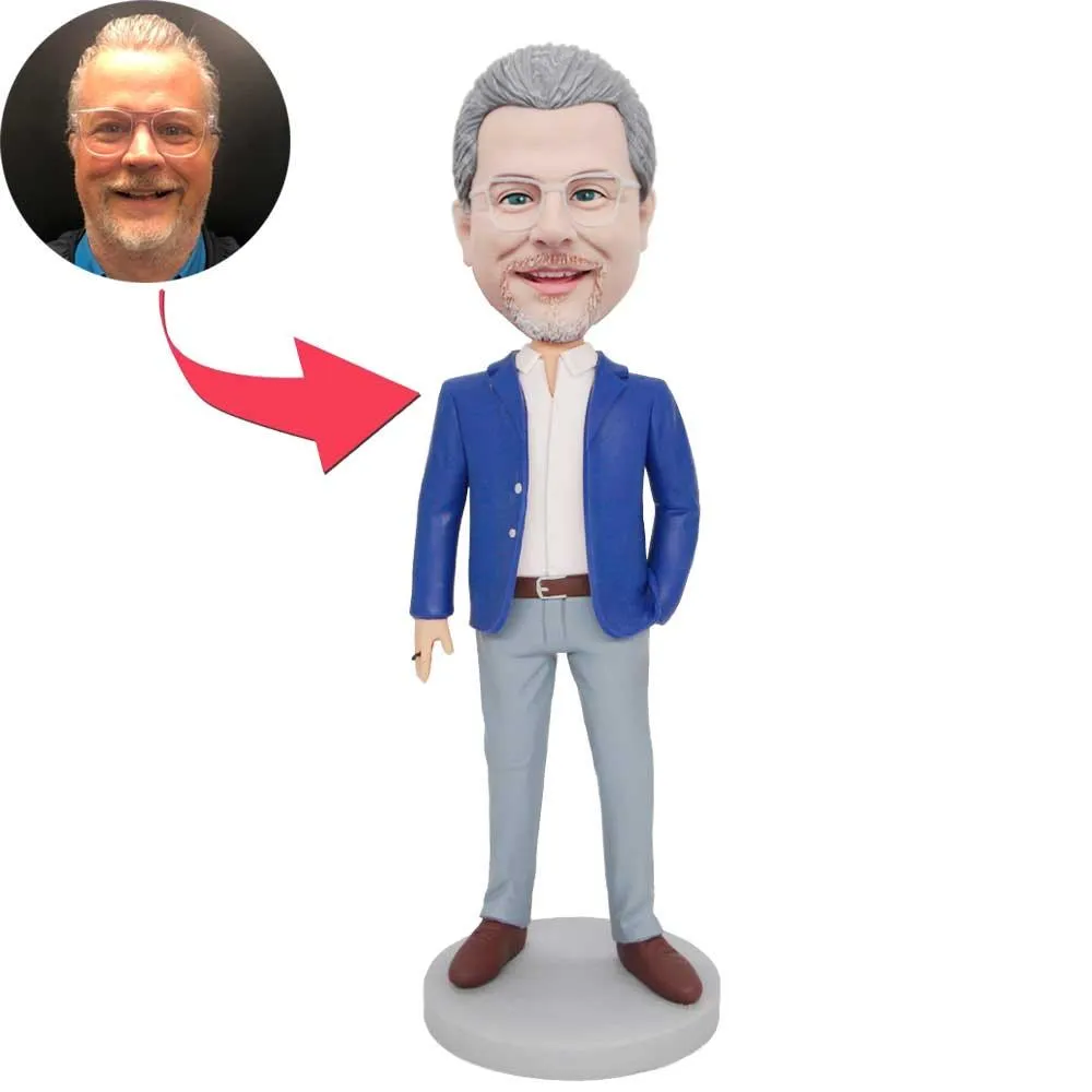 Custom Male Office Boss Bobbleheads In Blue Blazer