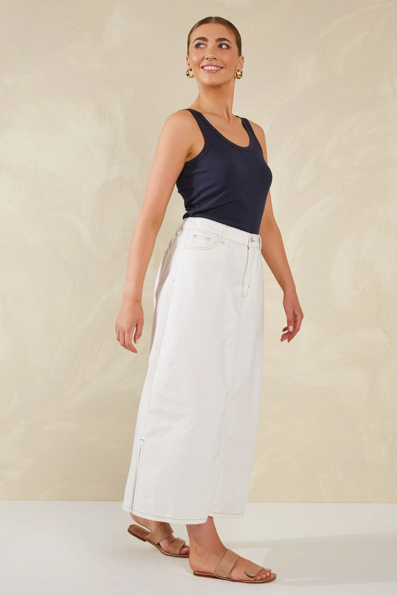 Dalton Denim Skirt - White