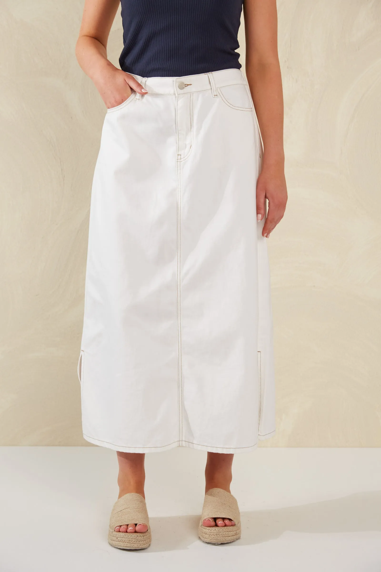 Dalton Denim Skirt - White