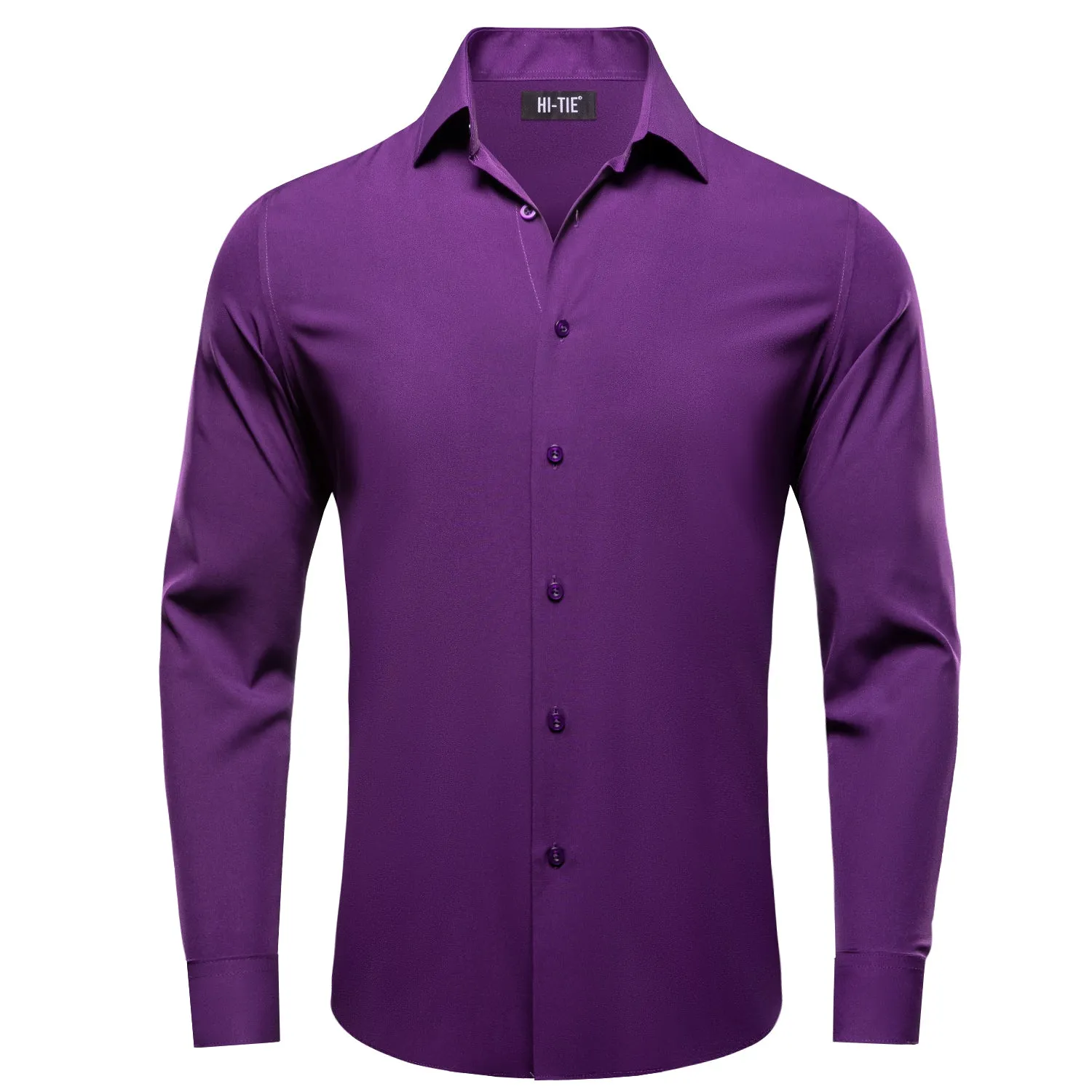 Dark Purple Solid Four-way Stretch Fabric Men's Long Sleeve Shirt