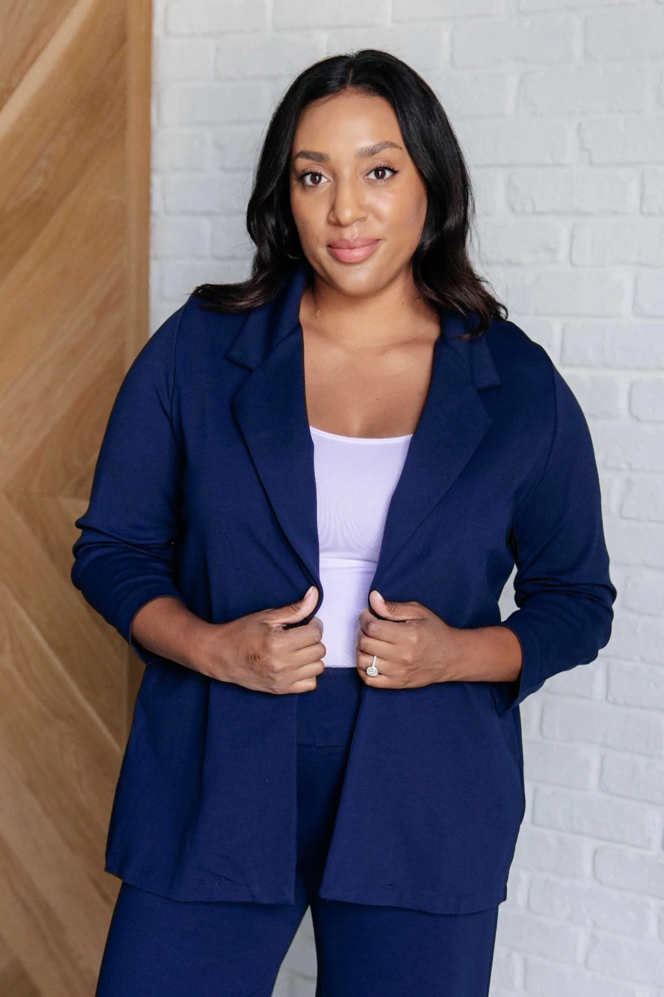 Dear Scarlett Magic 3/4 Blazer in Navy