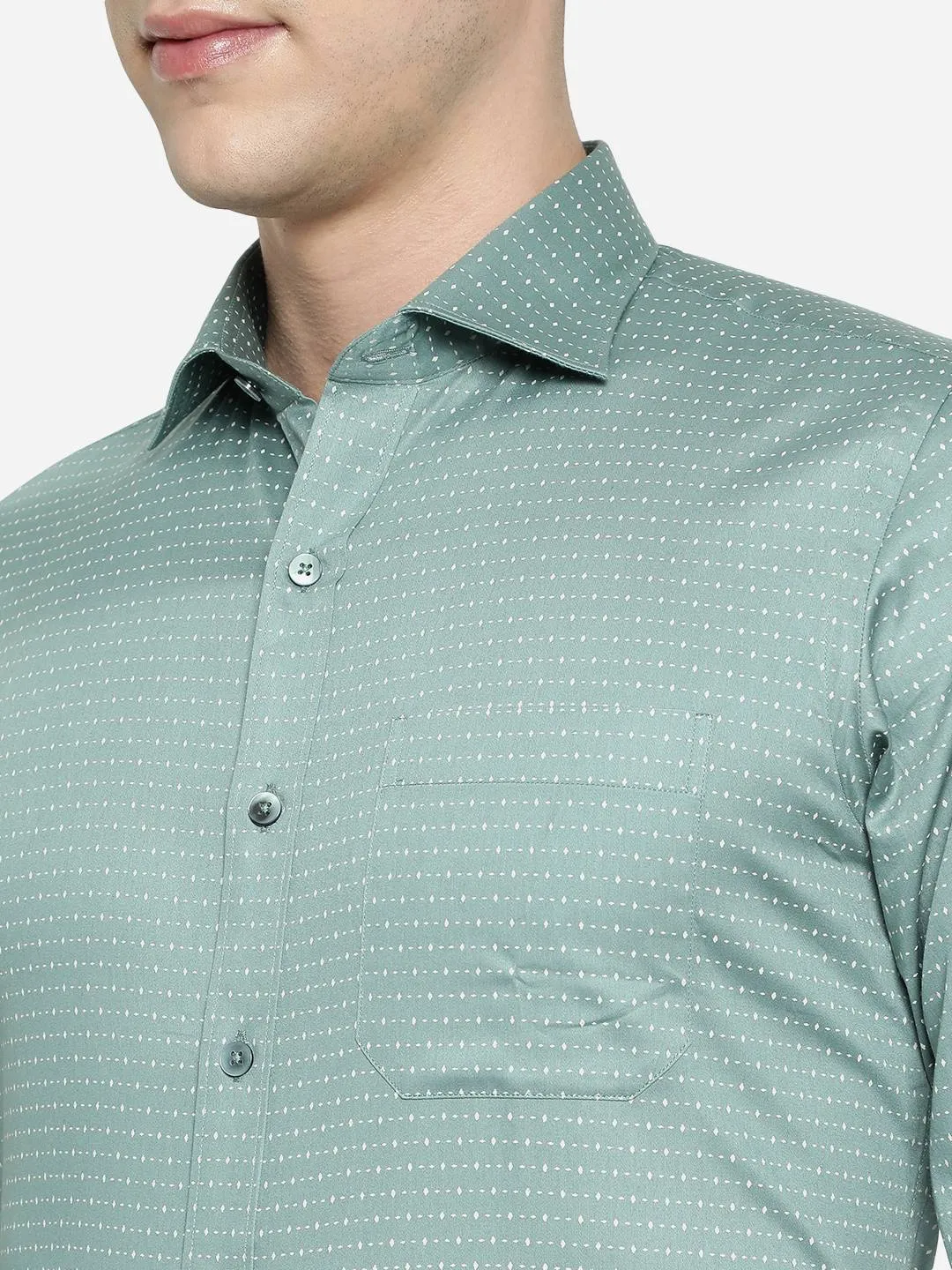 Dusty Green Printed Slim Fit Formal Shirt | Metal