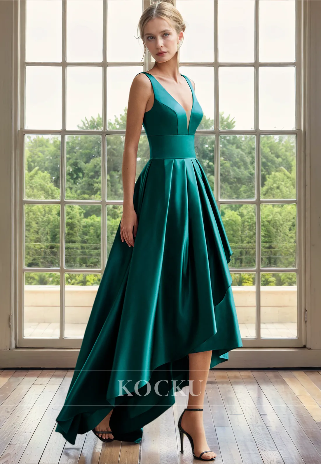 Elegant & Simple Straps V-Neck A-Line High Low Cocktail Mother of the Bride Dress