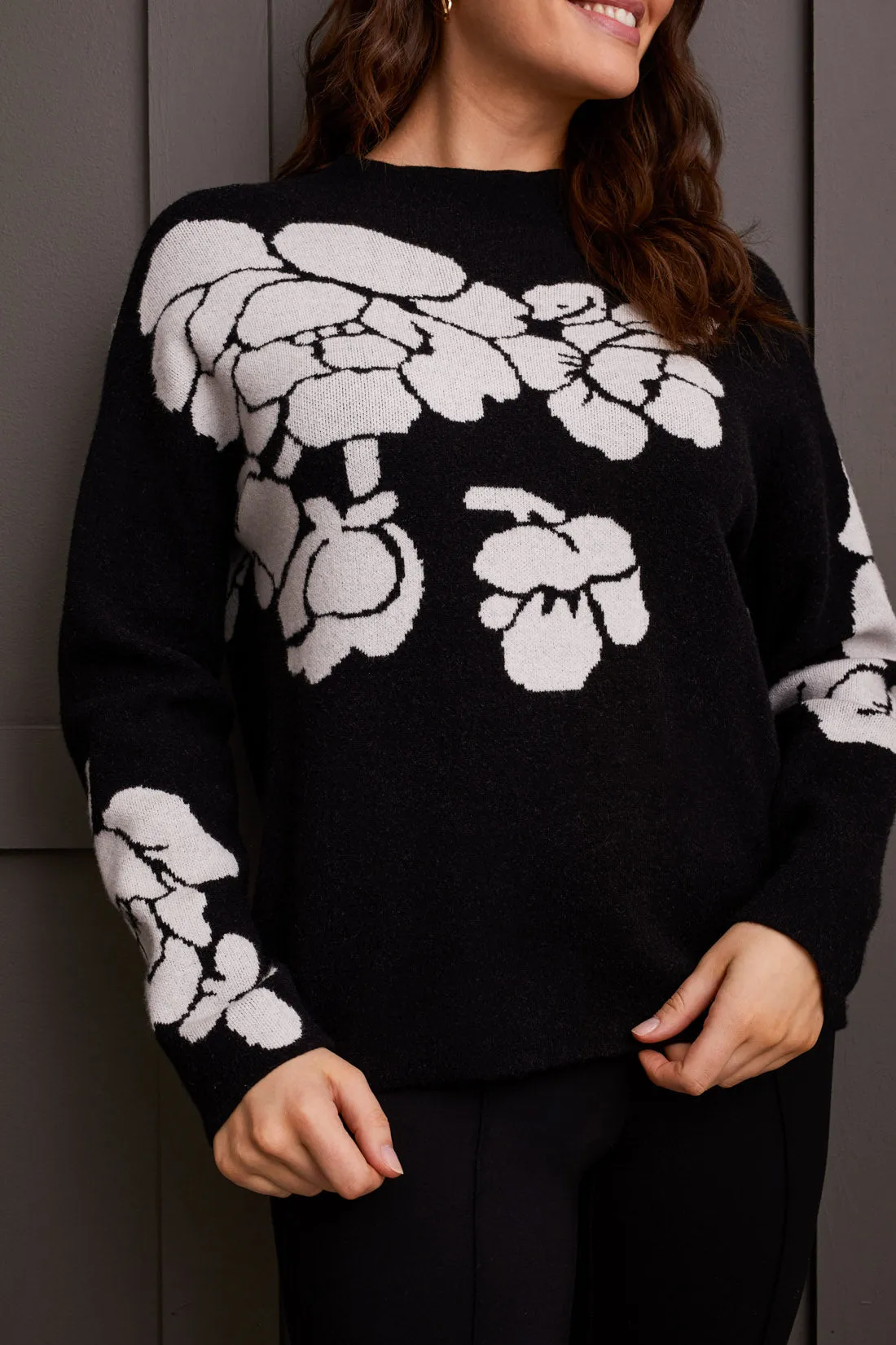 Floral Funnel Neck Sweater