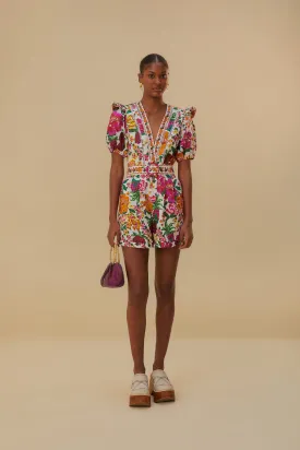 Flowerful Sketch Off-White Romper