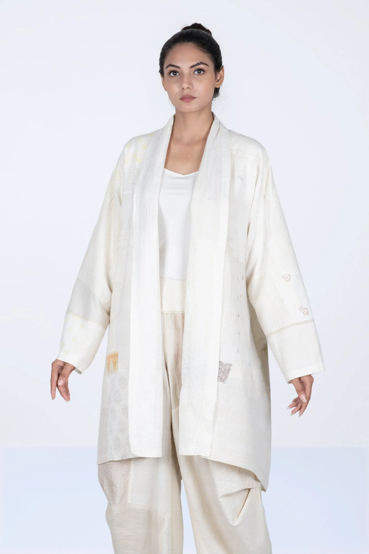 FRAYED PATCH KANTHA KIMONO LONG JKT - fi2005-ivy -