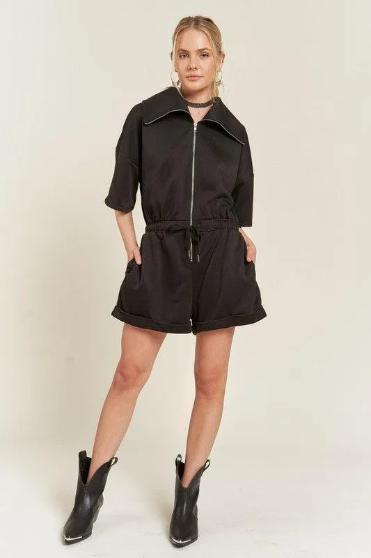 French Terry Front Zip Plus Size Romper