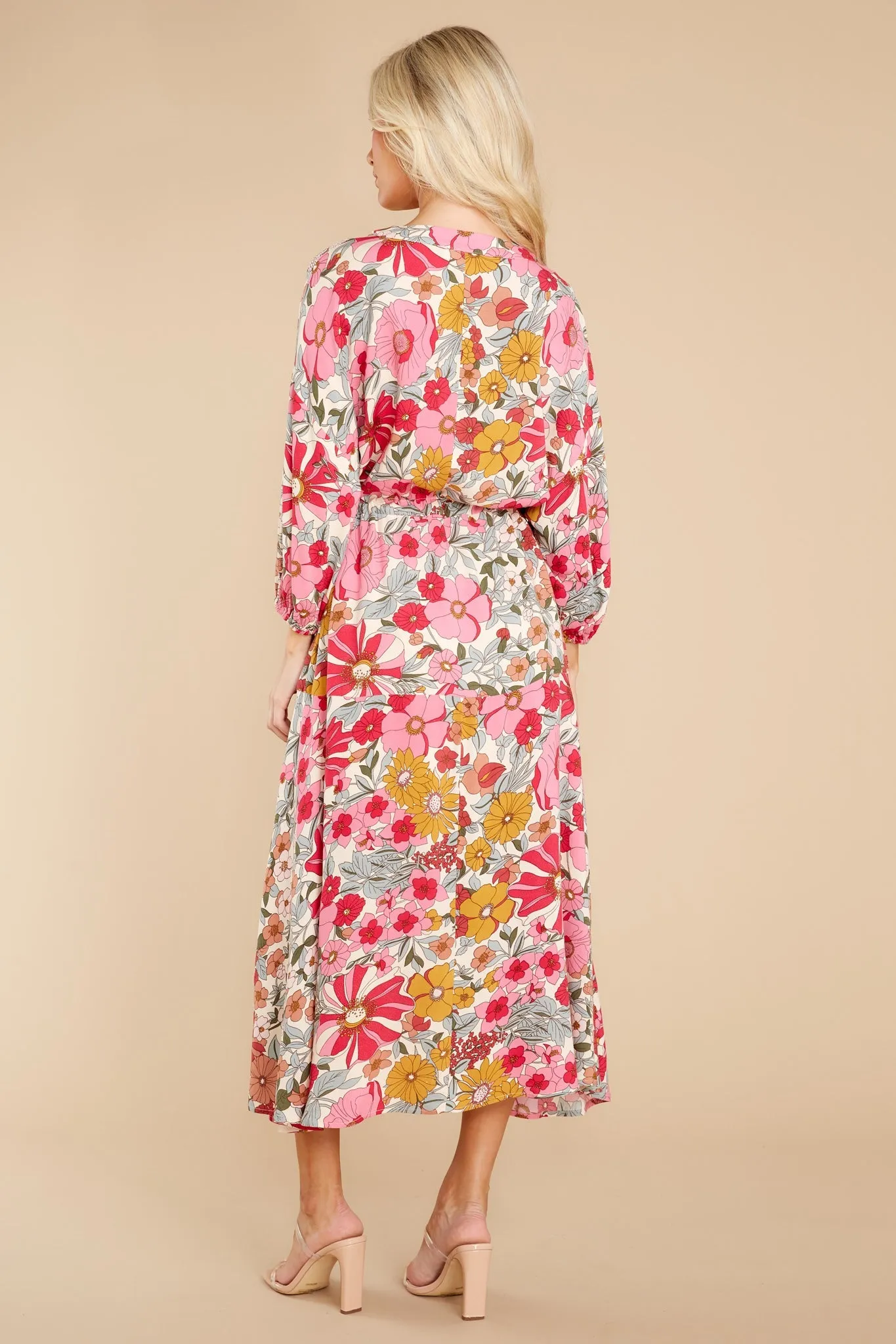 From Gloom To Bloom Pink Multi Floral Print Midi Dress