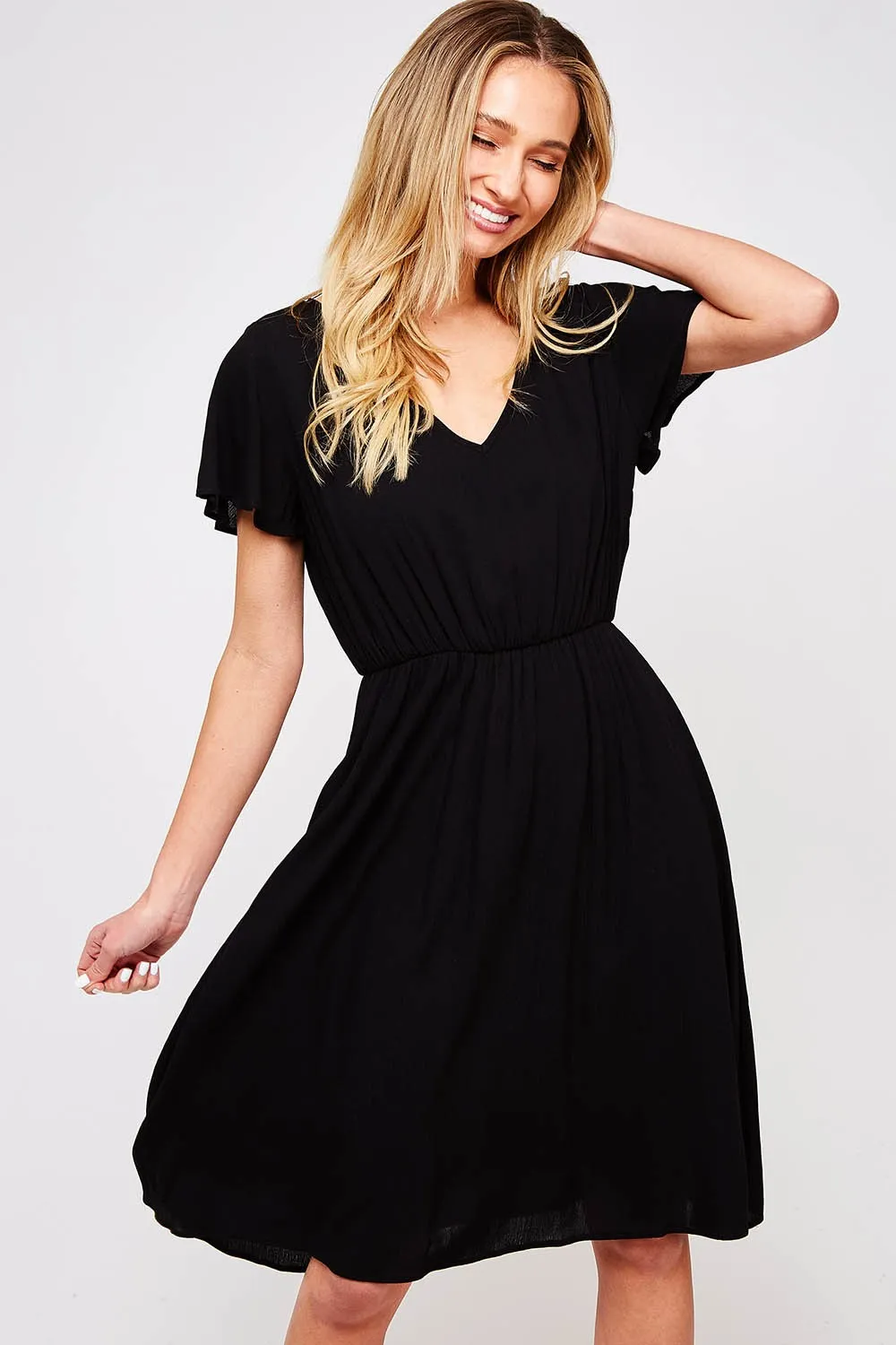 Gabriella Ruffle Midi Dress in Black