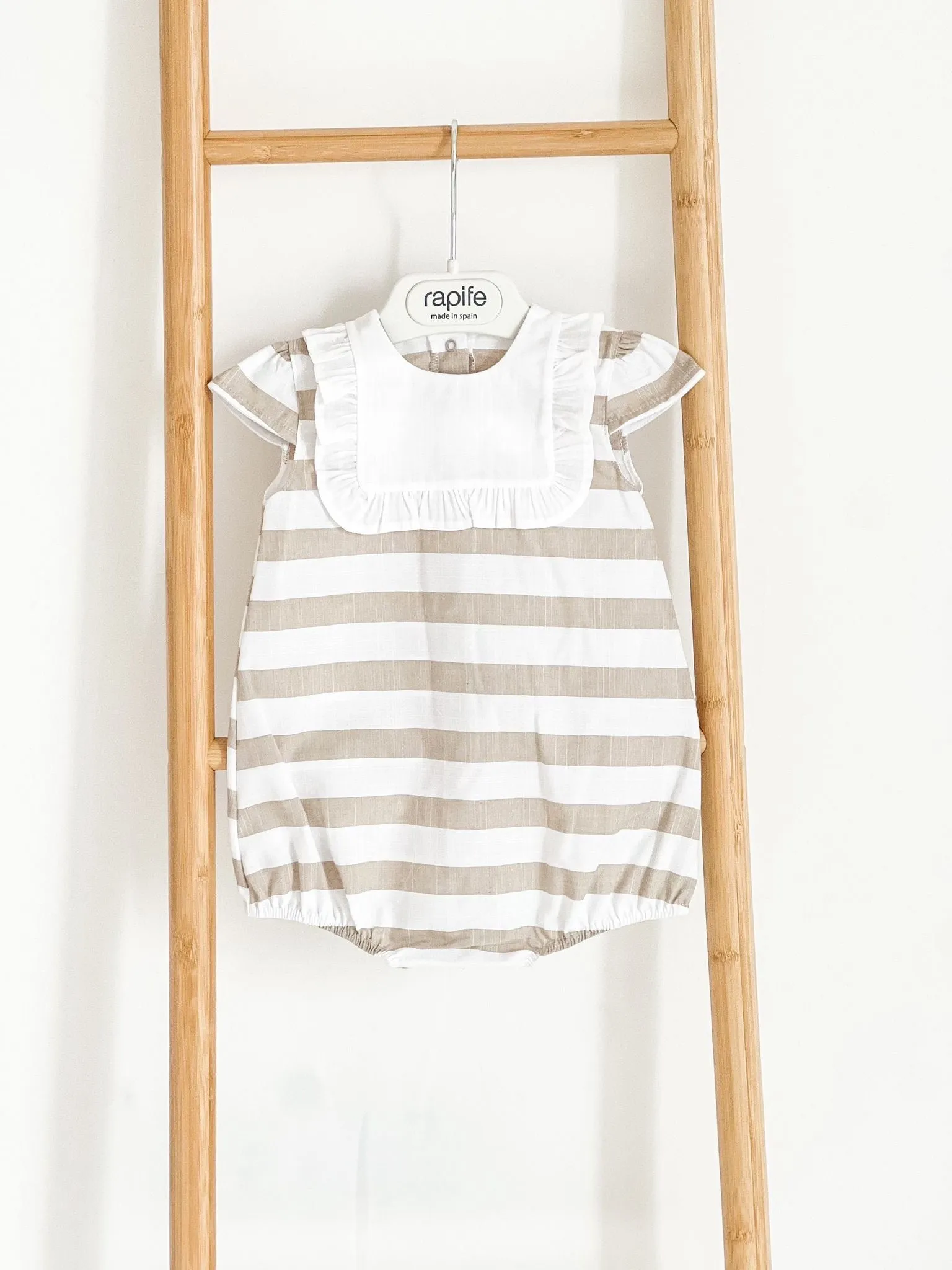 Girls Rapife Camel Stripe Sailor Collar Romper