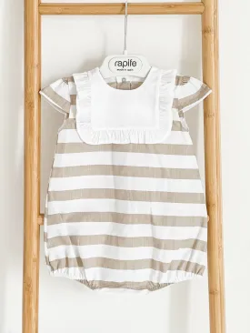 Girls Rapife Camel Stripe Sailor Collar Romper