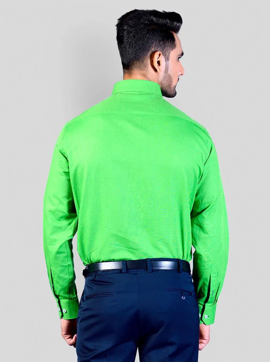 Green Self Textured Regular Fit Formal Shirt | Greenfibre