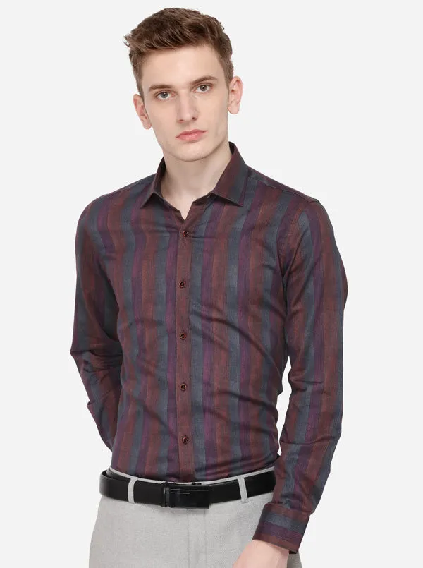 Grey & Blue Striped Slim Fit Party Wear Shirt | Wyre