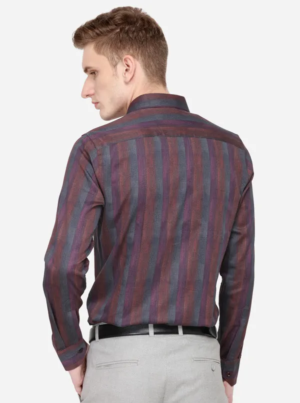 Grey & Blue Striped Slim Fit Party Wear Shirt | Wyre